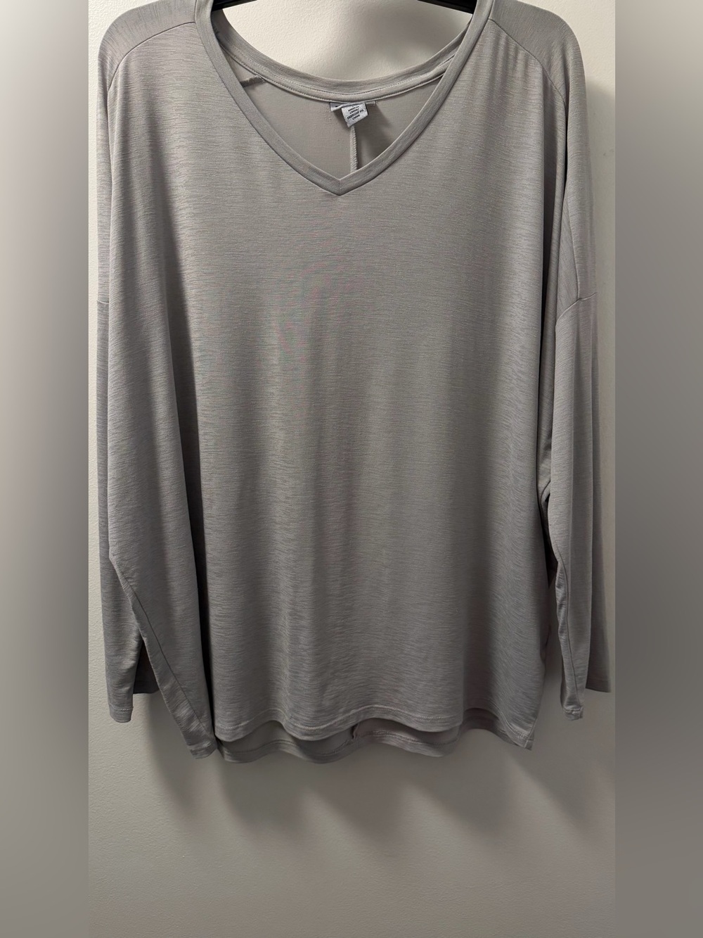 DKNY Silver Grey Shimmer V-Neck Dolman Long Sleeve Top Large